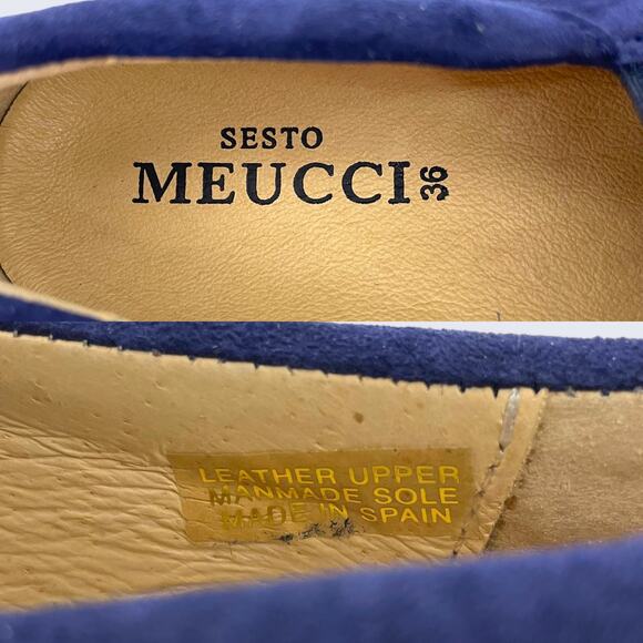 Sesto Meucci Navy Blue Multicolored Suede Tiered Ruffle Flat Loafers 6 or 36 - Picture 9 of 9